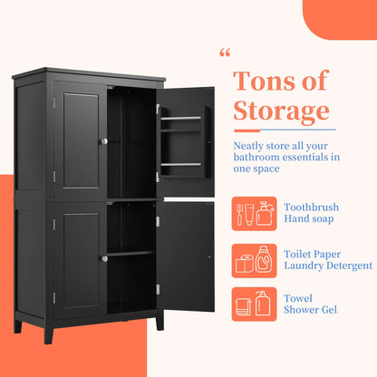 Elegant Bathroom Floor Storage Cabinet, Bathroom Storage Unit, Freestanding Cabinet with 4 Doors