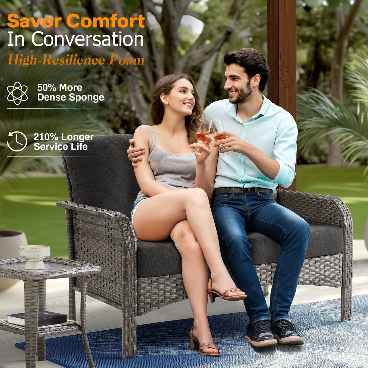 Vcatnet 4 Pieces Outdoor Patio Furniture All-weather Wicker Conversation Set with Coffee Table for Garden,Poolside,Gray