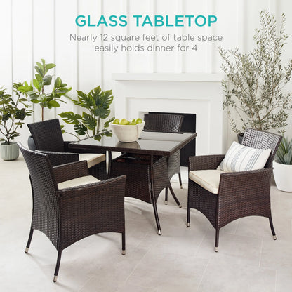 Best Choice Products 5-Piece Indoor Outdoor Wicker Patio Dining Table Furniture Set w/ Umbrella Cutout, 4 Chairs - Gray