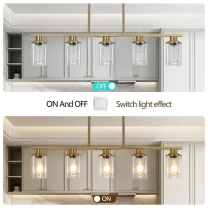 ACE-LIGHTS,Modern Industrial 5-Light Chandelier with Clear Glass Shades(Bulbs Not Included),Hanging Ceiling Light Fixture for Living Room,Dining Room,Kitchen Island(Black)