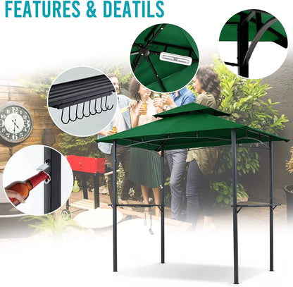 ABCCANOPY 8'x 5' Grill Gazebo Shelter, Double Tier Outdoor BBQ Gazebo Canopy with LED Light(Brown)