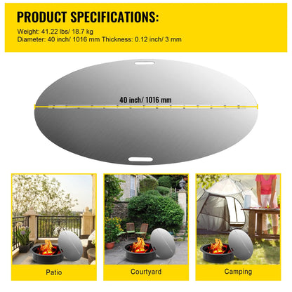 BENTISM Fire Pit Lid Round 40 Inch Foldable Fire Pit Ring Snuff Cover 430 Stainless Steel Fire Pit Spark Screen Cover 3mm Thickness