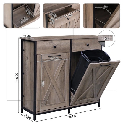Pirecart 20 Gallon Double Tilt Out Trash Cabinet Wood Hidden Storage Cabinet, Recycling Cabinet with 2 Drawers, Black