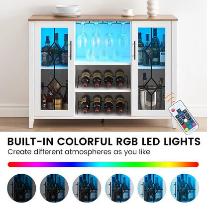 FOLDLIFE Wine Bar Cabinet with LED Lights, Liquor Cabinet Bar with Storage Cabinet, Coffee Cabinet with Bottles and Glass Rack, Buffet Sideboard with Storage Cabinet&Drawers,Dark Grey