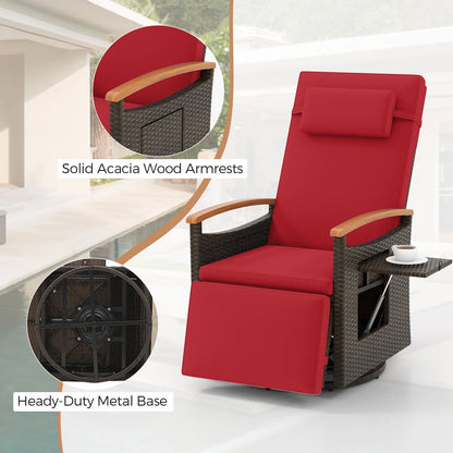 Costway Outdoor 360�� Swivel Rattan Recliner Chair Patio Wicker Chaise Lounge Chair Beige
