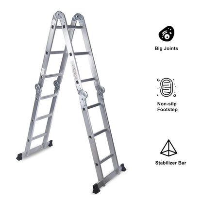 BETISEF 12.5ft 7 in 1 Multi-Purpose Ladder, Folding Aluminium Extension Ladder w/Anti-Slip Feet, EN 131 Standard 330LB Capacity