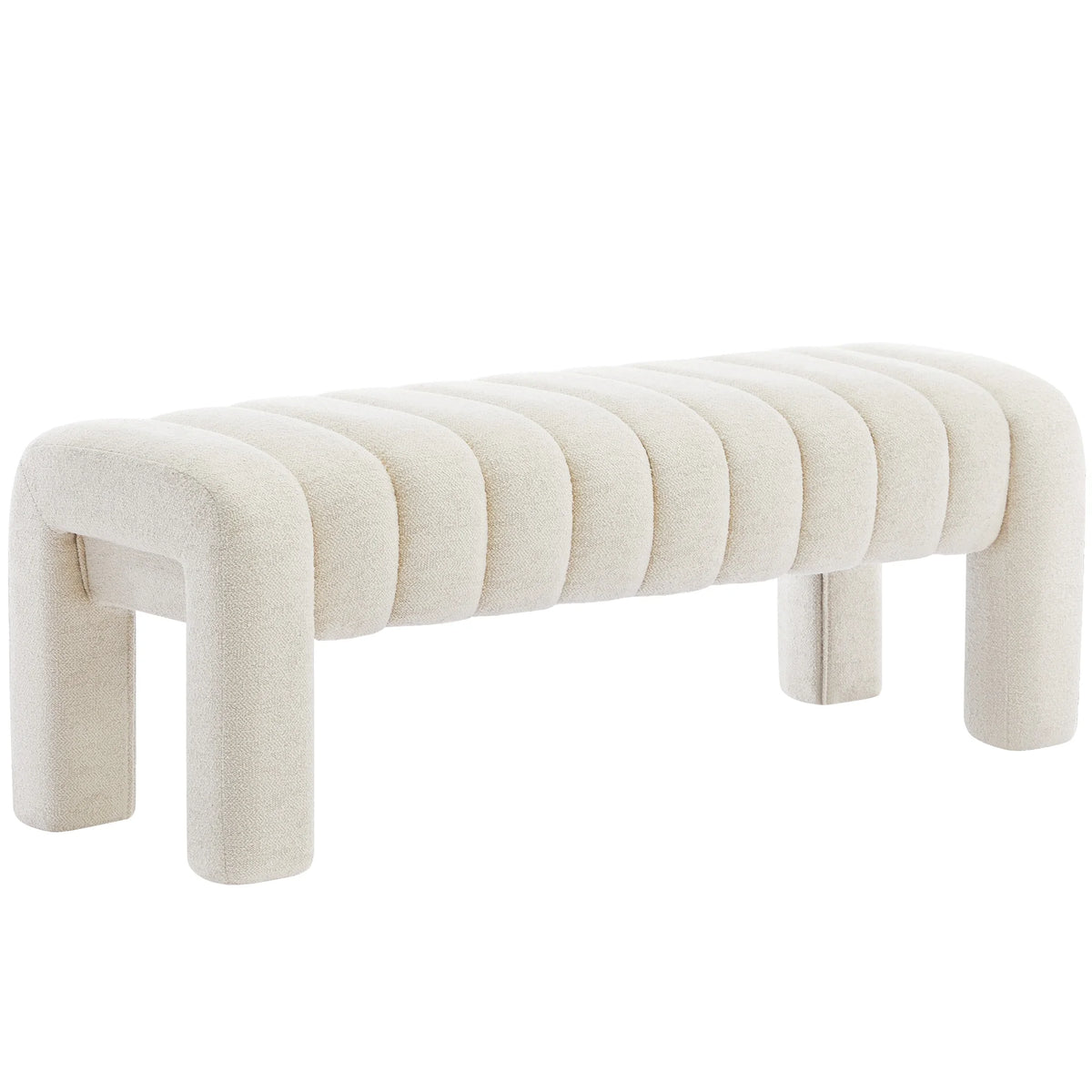 Zesthouse 63�� End of Bed Bench, Linen Tufted Upholstered Ottoman Bench with Padded Seat and Solid Wood Leg, Modern Entryway Bench for Bedroom, Living Room, Beige