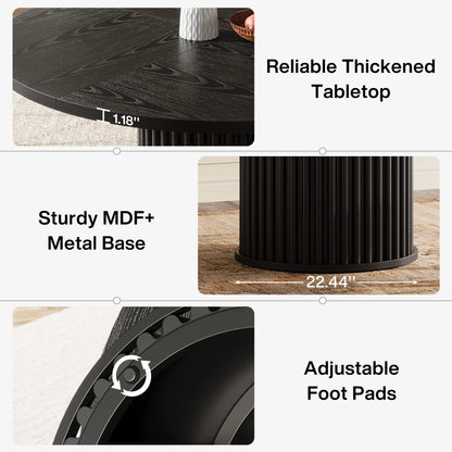 Tribesigns Black Round Dining Table for 4-6 People, 47.24-Inch Circle Wood Kitchen Table with Sturdy Fluted Metal Base, Modern Dining Room Furniture