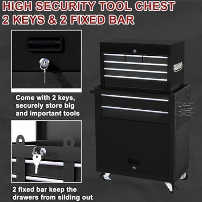 8-Drawer Rolling Tool Chest with Detachable Top Tool Box, Lockable Metal Tool Cabinet, and Liner, Heavy-Duty Storage Organizer with Wheels and 6 Hooks for Garage, Workshop, Green