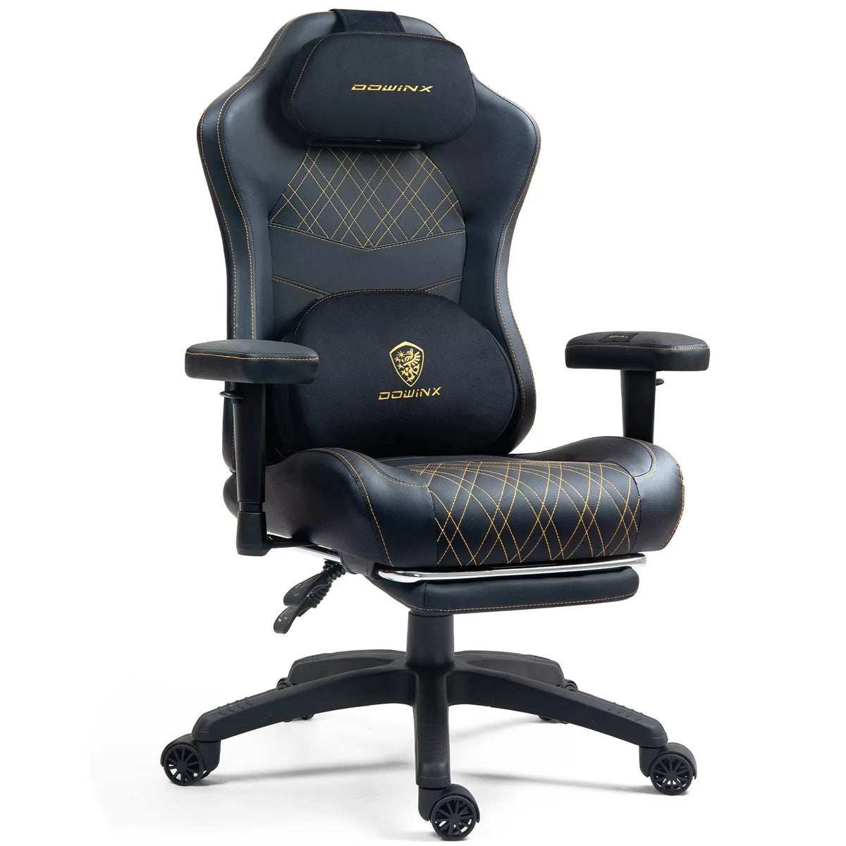 Dowinx Heated Massage Gaming Chair - Ergonomic Recliner with Pocket Spring Cushion, Adjustable Armrests & Footrest, Black-White