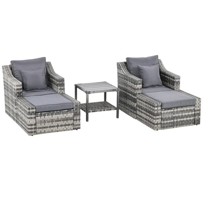 Outsunny 5 Piece Patio Furniture Set, All Weather PE Rattan Conversation Chair & Ottoman Set w/ Table, Cushions & Pillows Included, Beige