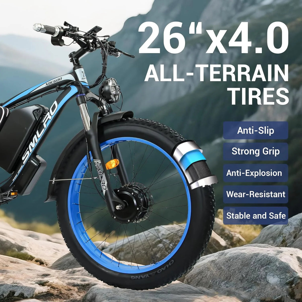 3000W Peak Dual Motor Ebike, 52V 30AH Battery Electric Bike for Adults, 7-Speed 40MPH AWD Ebike Mountain Snow E-Bike with 26" x 4.0 Fat Tire MTB Hydraulic Disc Brake  for Off-Road Snow