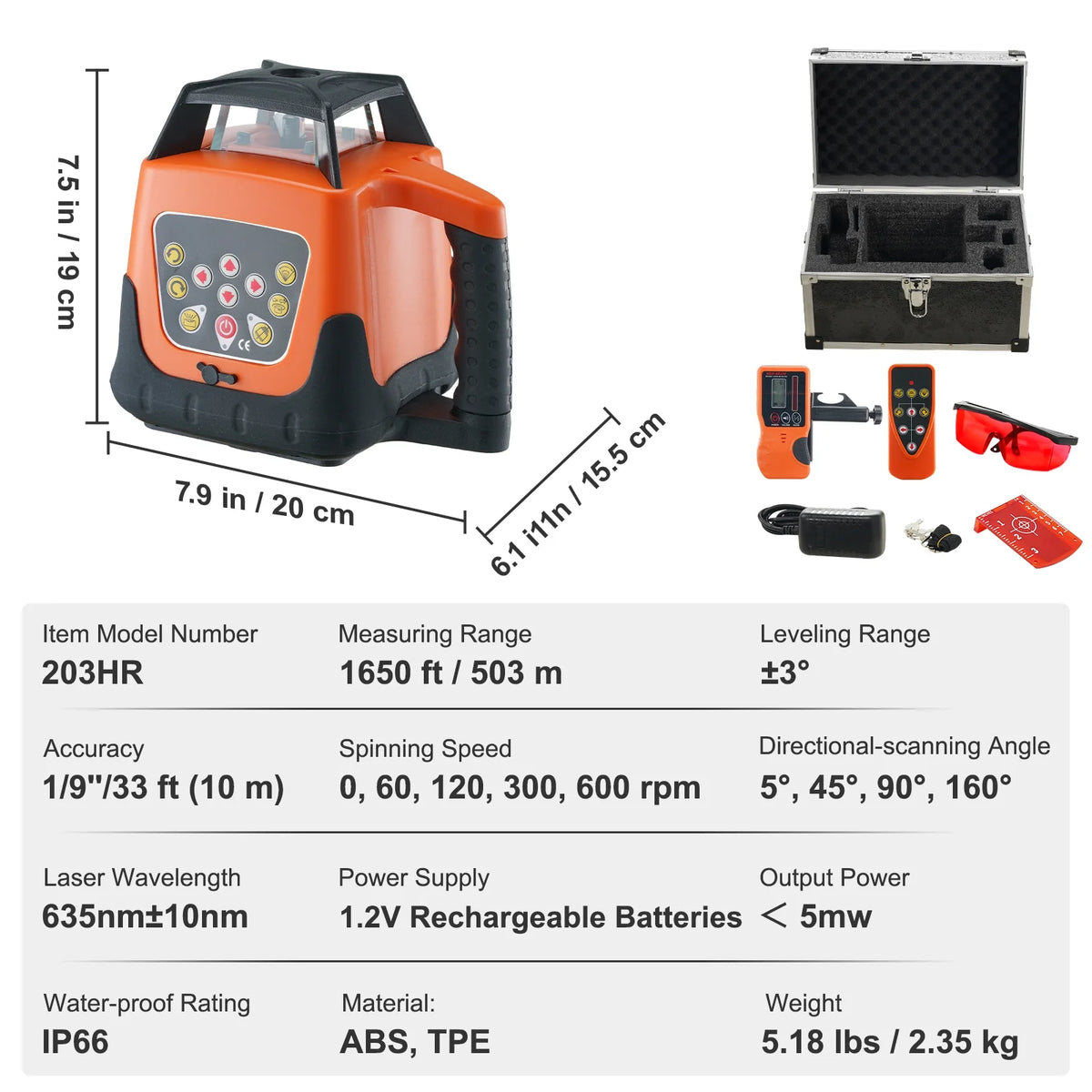 KFFKFF Laser Level, 1650ft Range, 360�� Self-Leveling Red Cross Line, Adjustable 5 Speeds & 4 Scan Angles, IP66 Water-Resistant, Remote & Manual Modes, Includes Battery