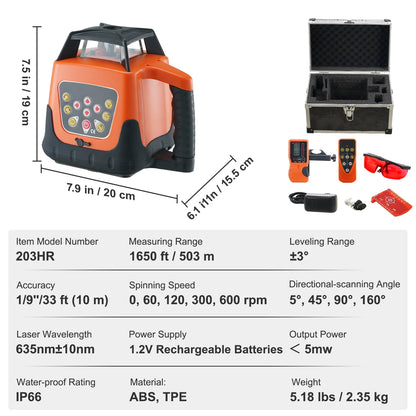 KFFKFF Laser Level, 1650ft Range, 360�� Self-Leveling Red Cross Line, Adjustable 5 Speeds & 4 Scan Angles, IP66 Water-Resistant, Remote & Manual Modes, Includes Battery