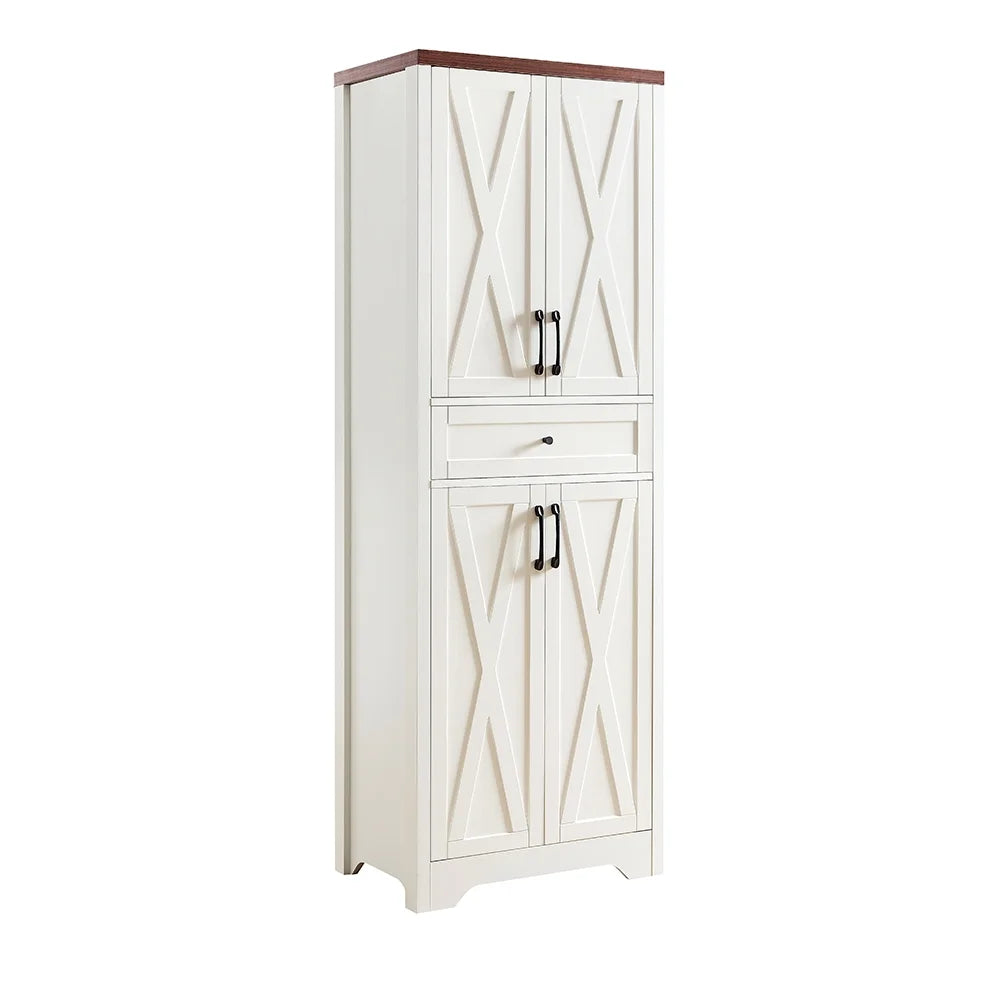 TrumanPick 61"H Large Buffet Sideboard Cabinet, TV Cabinet, Kitchen Pantry for Dining Room, Living Room, 61.3''L x 15''W x 29.8''H, White/Walnut