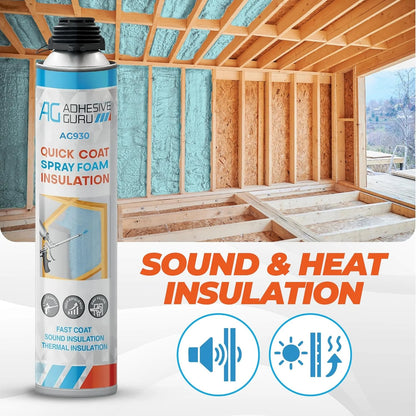 Adhesive Guru Spray Foam Insulation Kit (18 x 32.80 oz/930 gr - 360 Board feet), Self-Expanding Adhesive Foam, Closed Cell Heat Insulation & Acustic Spray with Cleaner and Dispensing Gun- 18 Pack