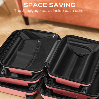 3 Piece Luggage Sets with 6 PC Organize Bags Lightweight Suitcases with Spinner Wheels, Pink