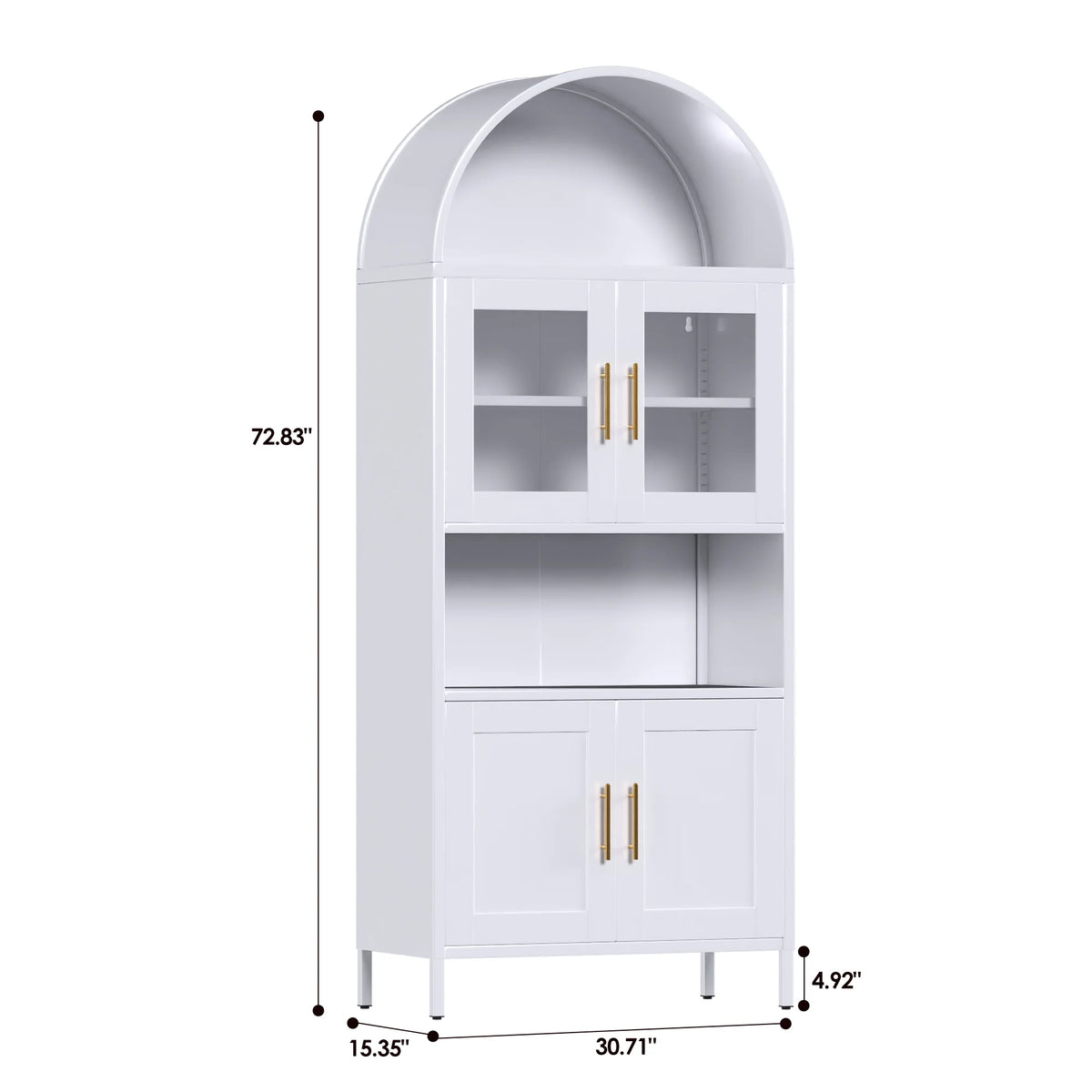 SUPEER Metal Arched Storage Display Cabinet with Glass Doors and Adjustable Shelves, Lockable Cabinet, Assembly Required, Black