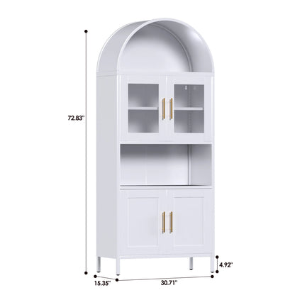 SUPEER Metal Arched Storage Display Cabinet with Glass Doors and Adjustable Shelves, Lockable Cabinet, Assembly Required, Black