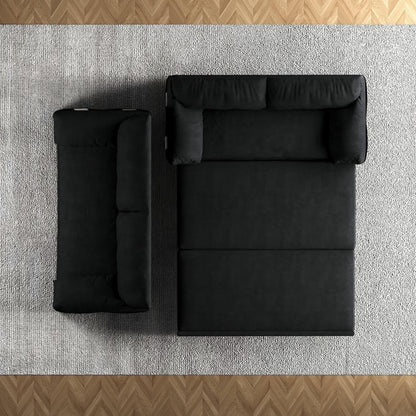 Tabaray 63.8" Futon Sofa Bed Queen Size, Pull Out Bed, 3-in-1 Convertible Sleeper Sofa with Side Pocket, Modern Plush Velvet Futon Couch for Living Room, Small Space, Apartment, Bedroom, Black