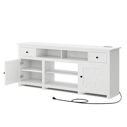 Dextrus Country-style Media Console, TV Cabinet with Built-in Power Socket for Screens up to 80'', Television Stand with Adjustable Divider & Drawer Storage, Vintage TV Unit for Lounge, White
