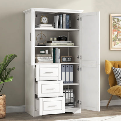 Bellemave White Tall Storage Cabinet with Adjustable Shelf Bathroom Cabinet with 1 Drawer and Storage Rack Large Freestanding Wood Cabinet Storage Organizer Floor Cabinet, White