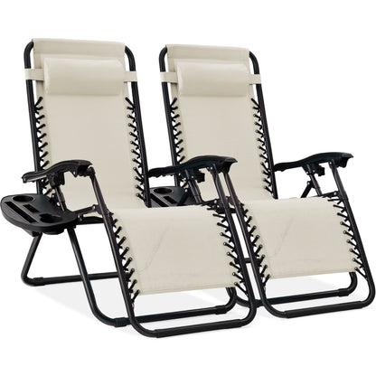 Best Choice Products Set of 2 Zero Gravity Lounge Chair Recliners for Patio, Pool w/ Cup Holder Tray - Gray