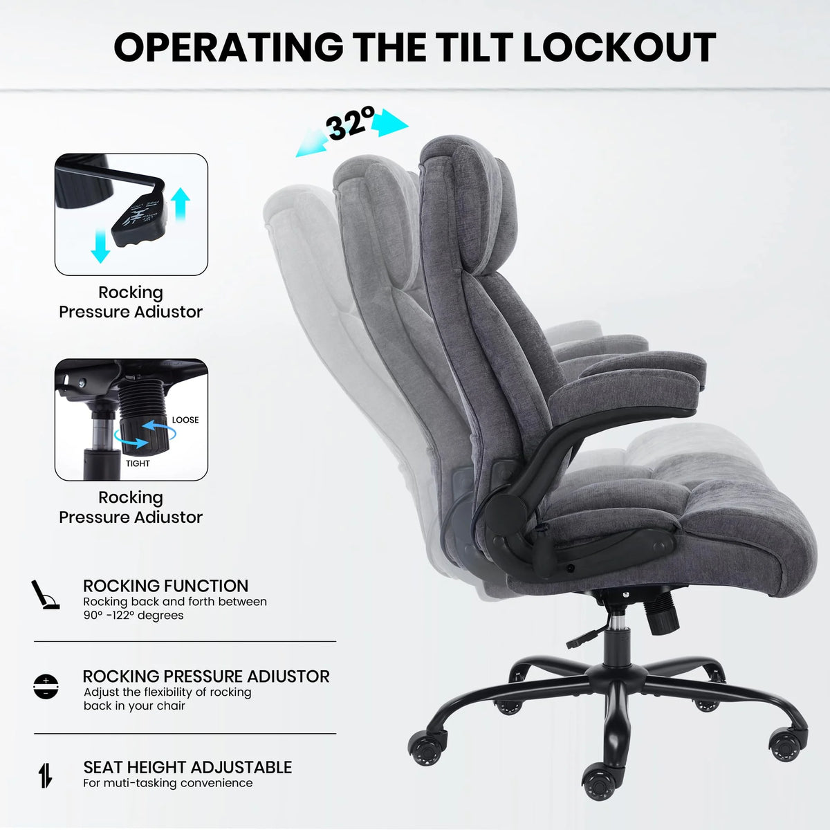 HomeZeer Executive Office Chair, Big and Tall Home Office Chairs 400lbs, High Back Executive Office Chair with Adjustable Flip up Arm, Wide Seat Leather Desk Computer Chairs, Black