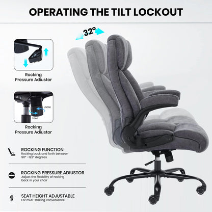 HomeZeer Executive Office Chair, Big and Tall Home Office Chairs 400lbs, High Back Executive Office Chair with Adjustable Flip up Arm, Wide Seat Leather Desk Computer Chairs, Black