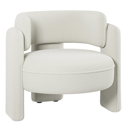 BELLEZE Sherpa Boucle Chair, Modern Barrel Accent Chair Comfy Round Upholstered Armchair Accent Side Chair for Living Room, Bedrooms, Corner - Quinton��White��