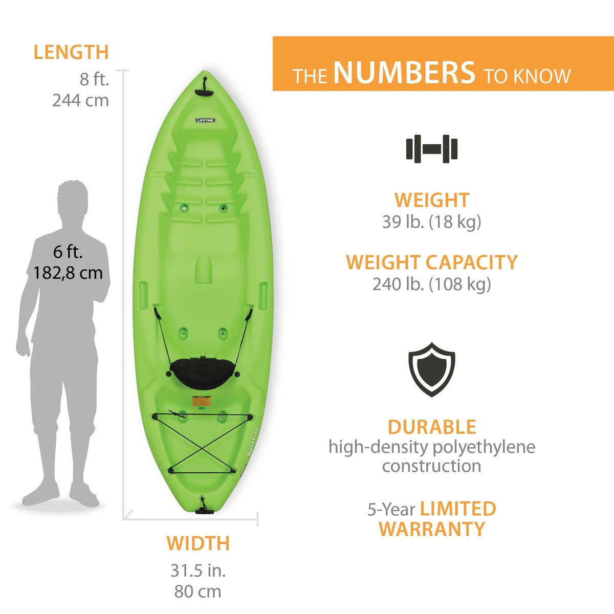 Lifetime Spitfire 8 ft Sit-On-Top Kayak, Lime Green (90245)