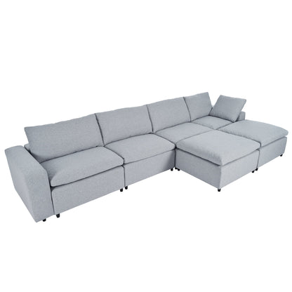 Harper & Bright Designs Convertible Modular Sectional Sofa with 2 Removable Ottomans & Pillows, Large U Shape Cloud Couch with Reversible Chaise for Living Room, Grey