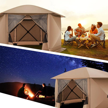 COBIZI 12'x12' Pop-up Gazebo Outdoor Camping Tent with 6 Sides Mosquito Netting, Waterproof, UV Resistant, Portable Screen House Room, Easy Set-up Party Tent with Carry bag, Ground Spike, Brown