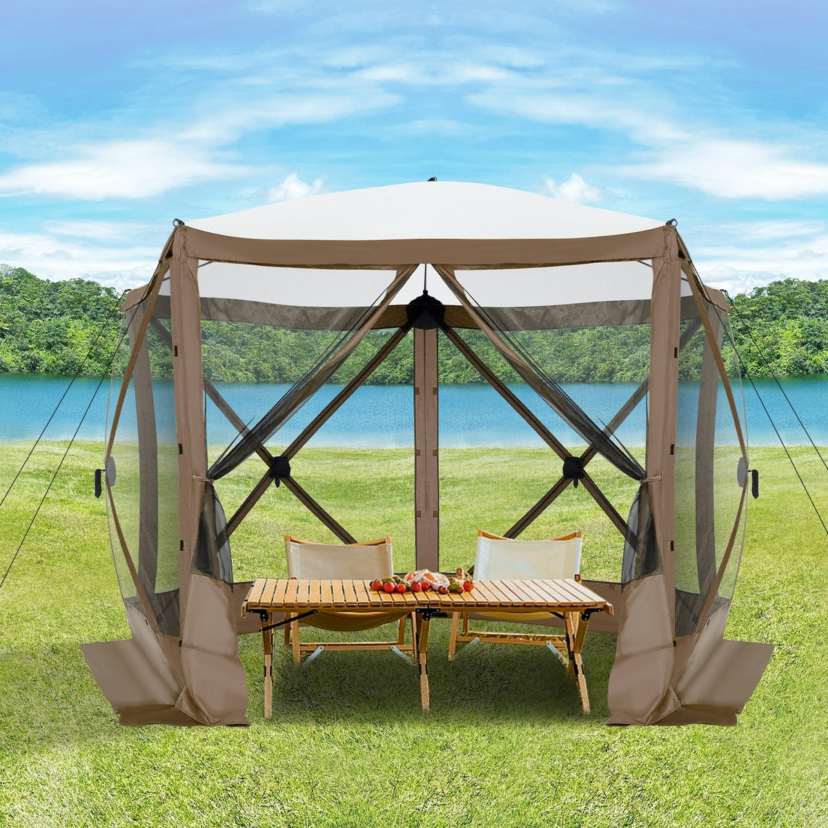 COBIZI 8x8 Pop up Gazebo Tent, Ez up Waterproof Screen Tent Screen House, Portable Outdoor Canopy Sun Shelter with 3 Sidewalls, Carry Bag & Ground Stakes for Camping, Garden and Picnics, Gray