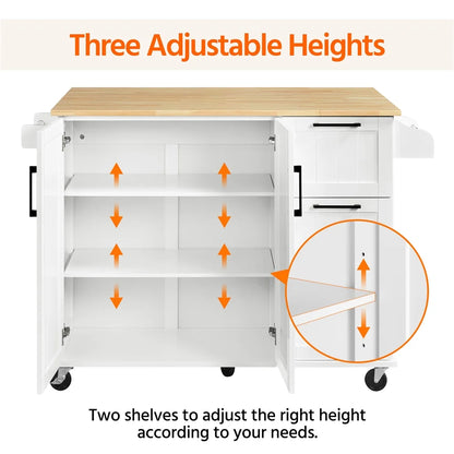 Renwick Rolling Kitchen Cart with Cabinets and Drawers, White