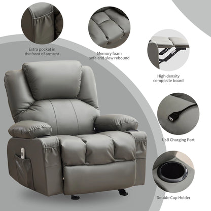 JONPONY Manual Recliner Chair with Heat Therapy and Massage Function, Heavy Duty Reclining Mechanism Massage Chair, Elderly Single Rocker Sofa with Cup Holders for Bedroom Home Theater,Black