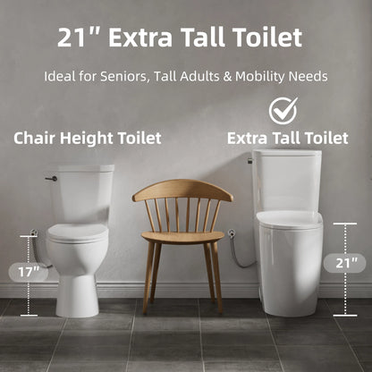 Los Flexi 21" Extra Tall Toilet for Seniors, ADA Compliant Two-Piece Skirted Toilet with Cyclone Flush, Elongated Bowl, Soft-Close Seat, Chrome Lever, 1.28 GPF, 12" Rough-In