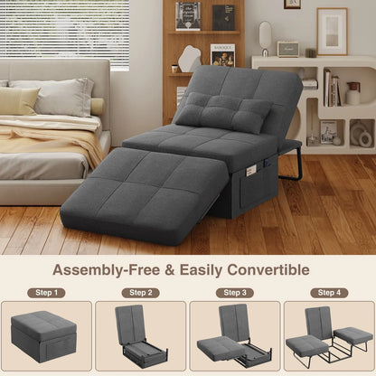 Chair Bed, Lofka Convertible Recliner Single Sofa Bed, Free Installation, 730 lbs, Dark Gray