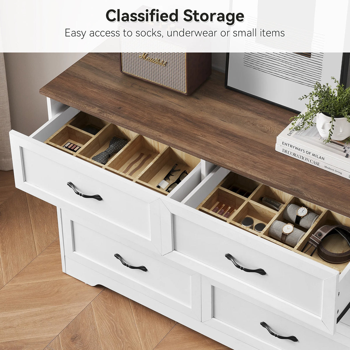Luku Modern 5 Drawers Dresser, Chest of Drawers Closet Organizers and Storage Clothes, White