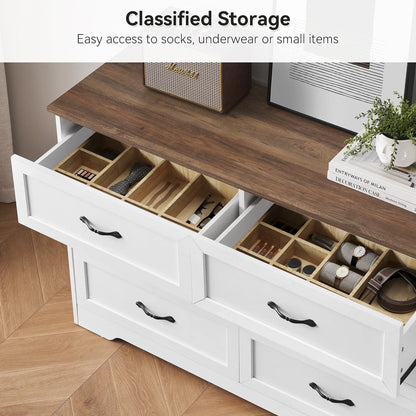 Luku Modern 5 Drawers Dresser, Chest of Drawers Closet Organizers and Storage Clothes, White