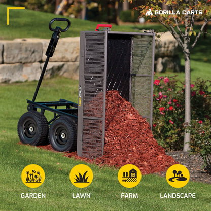 Gorilla Carts Towable Steel Dump Cart w/ Removable Side Panels, 1200 lb Capacity, Gray