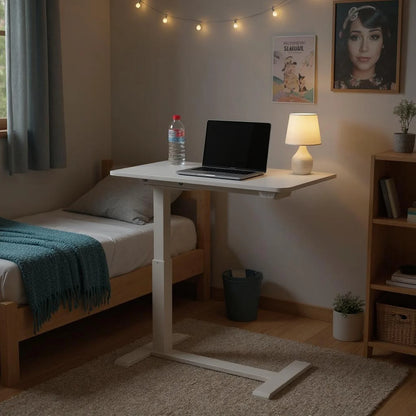 Homy Casa Adjustable Height Lap Desk, Mobile Work Table for Bedside or Sofa, White