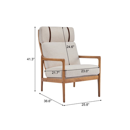 Christopher Knight Home Mid-Century Modern Accent Chair, Solid Wood Frame with High Back, Beige Cushions