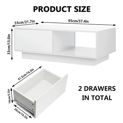 Hommpa LED Coffee Table Modern Side Tables High Gloss Black Cocktail Table with 2 Drawers Open Shelf for Living Room