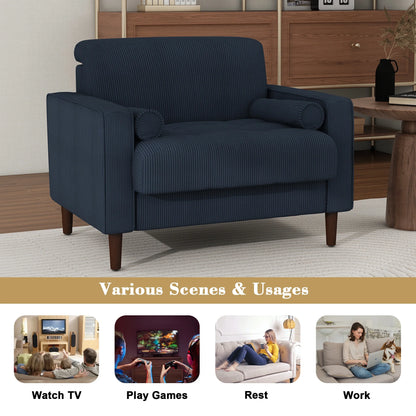 UIXE Corduroy Accent Chair Modern Upholstered Arm Chairs Comfy Reading Armchair with Pillow Armrest Tufted Living Room Single Sofa Lounge Seat, Yellow