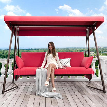 TQKVIPI Oversized 4 Person Outdoor Porch Swing with Adjustable Backrest Canopy,2-in-1 Swing Bed 800 lbs Capacity,Patio Swing with Removable Cushions for Yard Garden Poolside Balcony