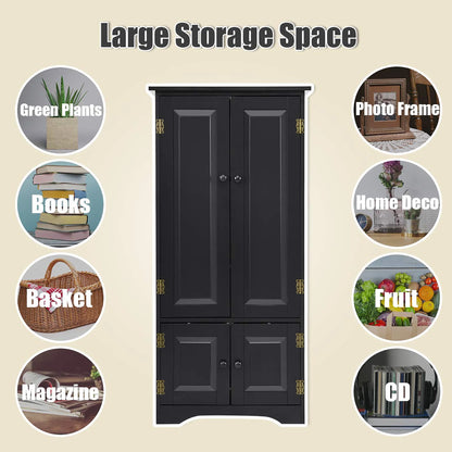 Costway Accent Storage Cabinet Adjustable Shelves Antique 2 Door Floor Cabinet Cream White