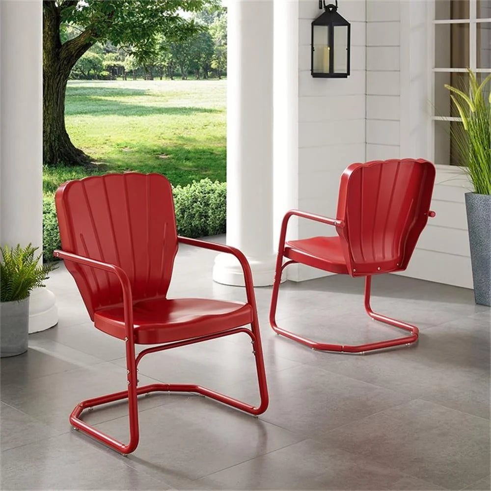 Crosley Ridgeland 2Pc Outdoor Metal Armchair Set - 2 Chairs-Color:Bright Red Gloss