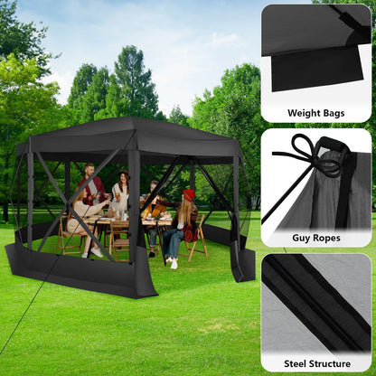 COBIZI 8x8 Pop up Gazebo Tent, Ez up Waterproof Screen Tent Screen House, Portable Outdoor Canopy Sun Shelter with 3 Sidewalls, Carry Bag & Ground Stakes for Camping, Garden and Picnics, Gray