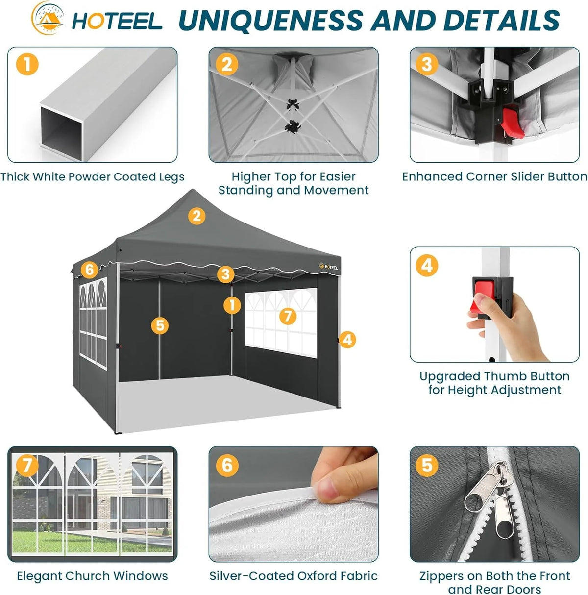 SANOPY 10' x 20' Pop up Canopy Party Tent with 6 Removable Sidewalls, Wave Eave Outdoor Waterproof Patio Gazebo Tent with Carry Bag, Backyards Camping Picnics, Black